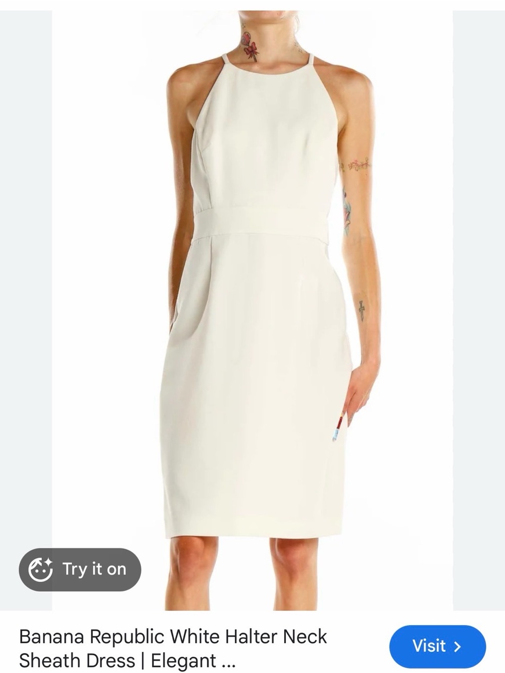 Banana Republic Classic minimalist neutral Cream Halter Sheath Dress office work - Picture 2 of 7